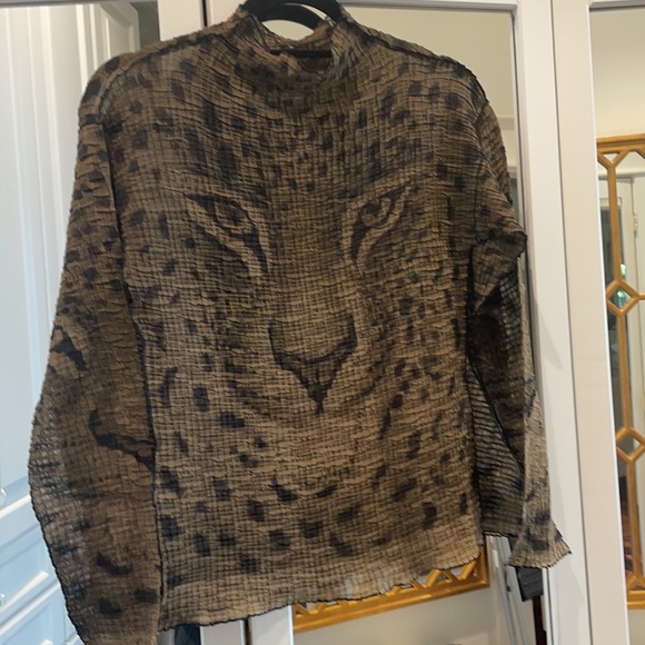 Y2K SheerTiger Jaguar crinkle shirt blouse top - Picture 7 of 9